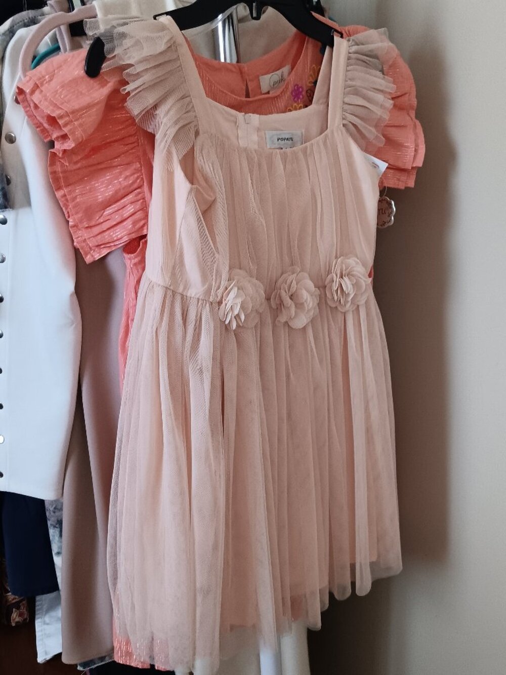 NWT Girls Blush Pink Tulle Balletcore Rosette Dress Size 8
